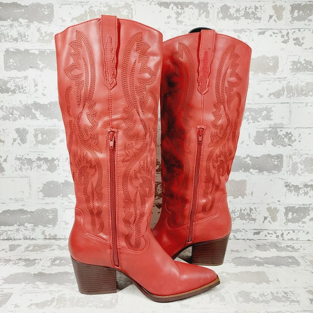Crown Vintage Red Heeled Boots - Picture 3 of 15